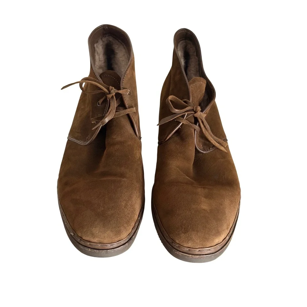 Custom Suede Chukka Boots Mens Brown No Size Tag Shearling Lined Desert Boots